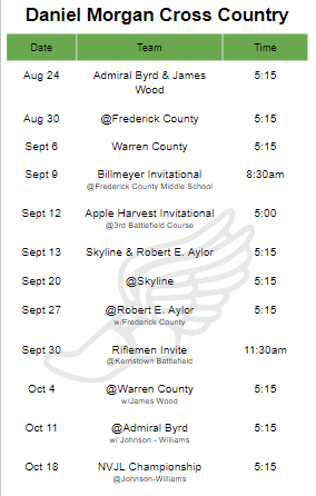 2023 Cross Country Schedule